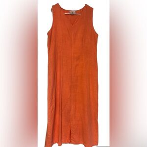 Spirit Active Wear Vintage Coral Maxi 100% Linen Sleeveless  Slip NeckDress M/L